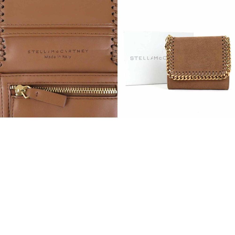 STELLA MCCARTNEY Trifold Wallet Falabella Synthetic Leather Brown Gold Women's - Picture 5 of 5